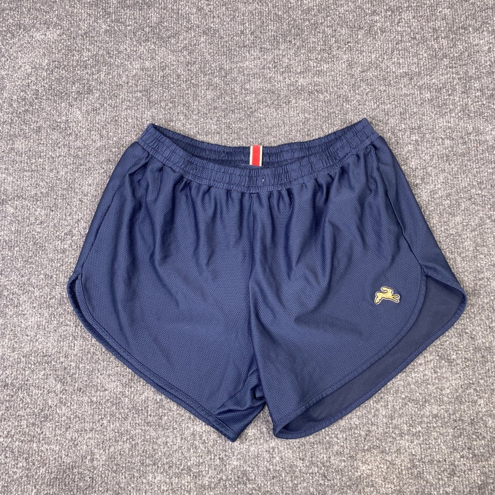Tracksmith Navy Blue Mesh Running Shorts Women Medium Gold Hare Logo